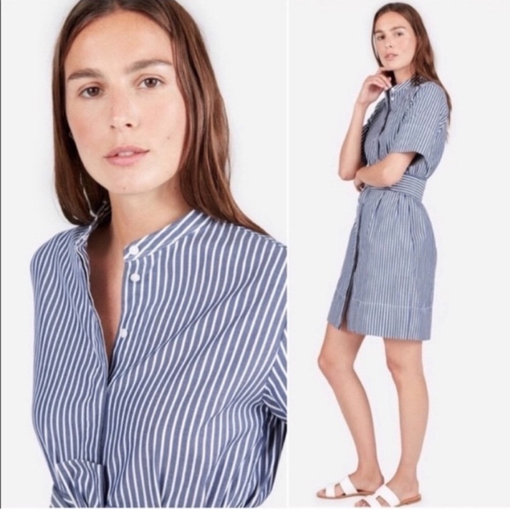 Everlane sz 8 striped shirt dress with belt. NWOT